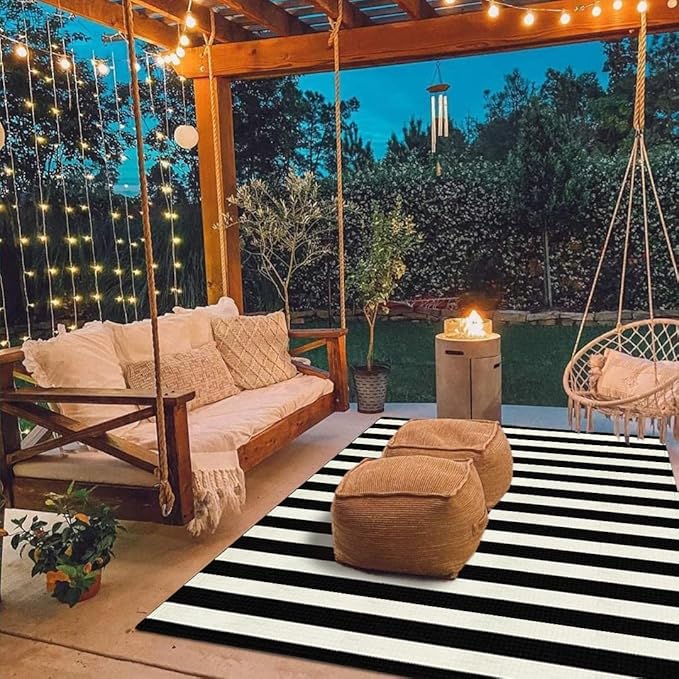 Seavish Black and White Striped Rug, 5x7 ft Living Room Rugs Farmhouse Cotton Woven Washable Area Rug Indoor Outdoor Patio Rugs Large Modern Floor Carpet Area Rug for Entryway Porch Dining Room