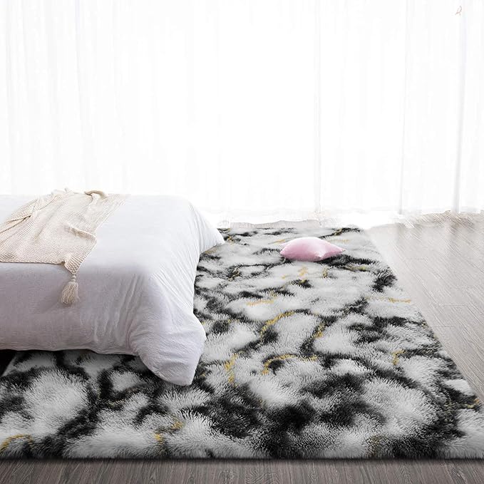 TWINNIS Super Soft Shaggy Rugs Fluffy Carpets, 8x10 Feet, Indoor Modern Plush Area Rugs for Living Room Bedroom Kids Room Nursery Home Decor, Upgrade Anti-Skid Rectangular Fuzzy Rug, Grey Gold