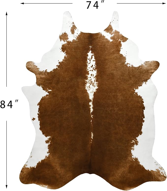 BENRON Premium Cowhide Rug Large, Faux Cow Hide Rugs for Living Room Bedroom Western Home Decor, Non Slip Cute Rug with Irregular Animal Skins and Hides, Khaki Brown, 6.2 x 7ft
