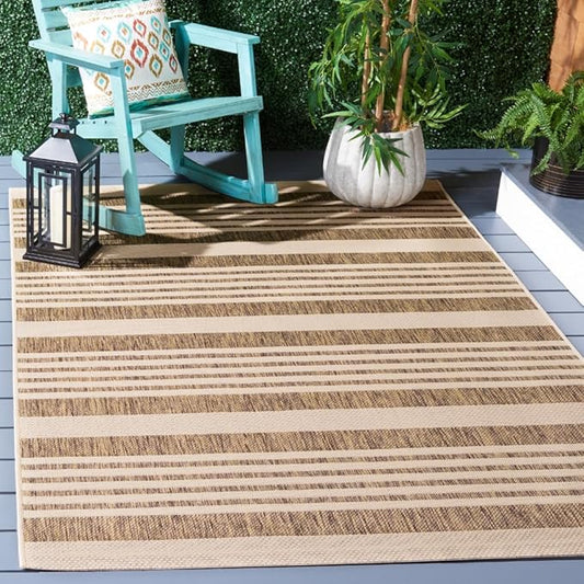 SAFAVIEH Courtyard Collection Accent Rug - 4' x 5'7", Brown & Bone, Stripe Design, Non-Shedding & Easy Care, Indoor/Outdoor & Washable-Ideal for Patio, Backyard, Mudroom (CY6062-242)
