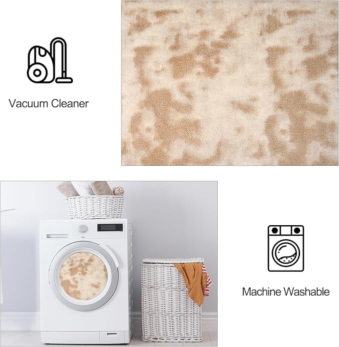 FlyDOIT Large Area Rugs for Living Room Bedroom, 5x8 Ft Tie-Dyed Beige Ultra Soft Comfy Thickened Memory-Foam Indoor Carpets, Cozy Modern Floor Rug for Boys Girls Playroom Dorm Nursery Home Décor