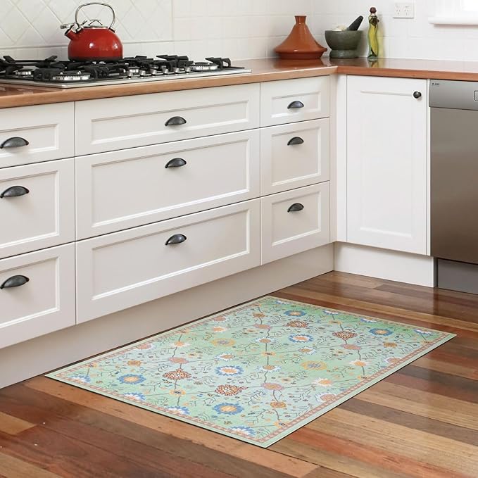 Syalife 2x3 Area Rugs, Non Slip Washable Small Rugs for Entryway, Kitchen, Bathroom, Kids Room, Low Pile Entry Throw Rug Indoor Front Door Mat (Green Floral, 2'x3')