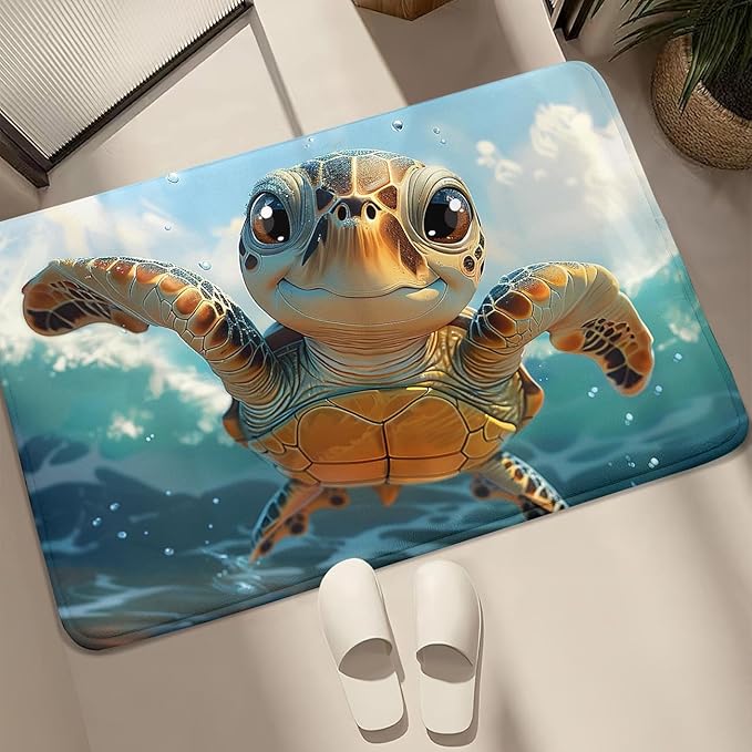 Sea Turtles Carpet Rugs - Kids Sea Turtle Coastal Rug for Bedroom Ocean Life Theme, 35 x 23 Inches