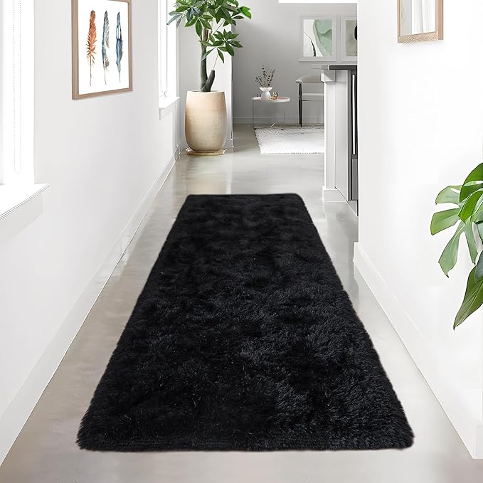 Noahas Black Runner Rug for Hallway,2'x6' Long Area Rugs for Bedroom Living Room,Non Slip Thick Shag Floor Carpet for Entryway Kitchen Dorm Nursery Bedside Kids Room