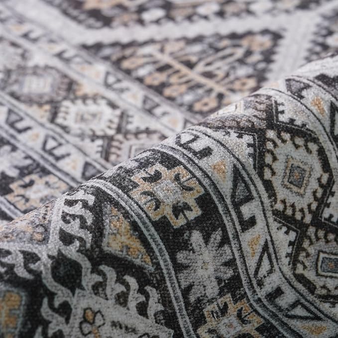 3x14 Runner Rug Kitchen Washable: Oriental Indoor Hallway Runners with Non Slip Backing Floor Mat for Entryway Door Low Pile Thin Carpet for Bedroom Bathroom Living Room Bedside Black
