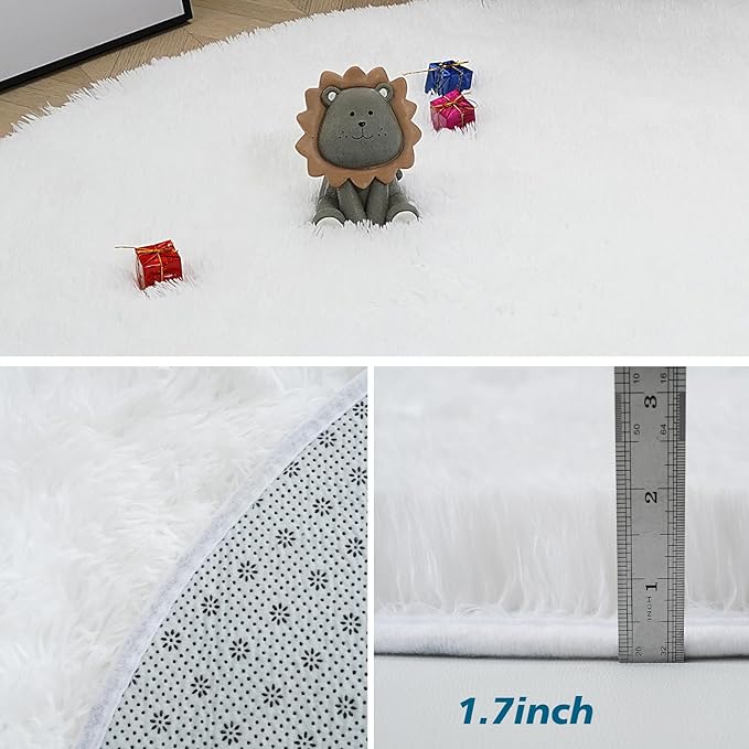 White Fluffy Round Area Rugs for Bedroom,6'X6'Shag Circle Area Rugs for Girls Room,Non Slip Fuzzy Plush Rug for Kids Room Living Room and Dorm Home Decor Rug