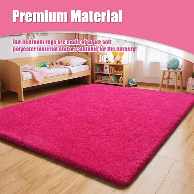 6x9 Fluffy Area Rug for Living Room,Shag Area Rugs for Bedroom,Soft Fuzzy Rug Non-Shedding Indoor Plush Carpet for Kids Bedroom Nursery Dorm Home Decor,Hot Pink
