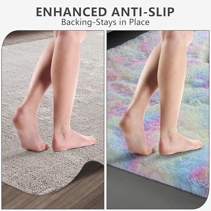 Shag Area Rugs for Bedroom Living Room,4X6 Ultra Soft Fluffy Area Rugs for Dorm,Indoor Carpet Nursery Rugs for Kids Girls Room Home Decor,Rainbow