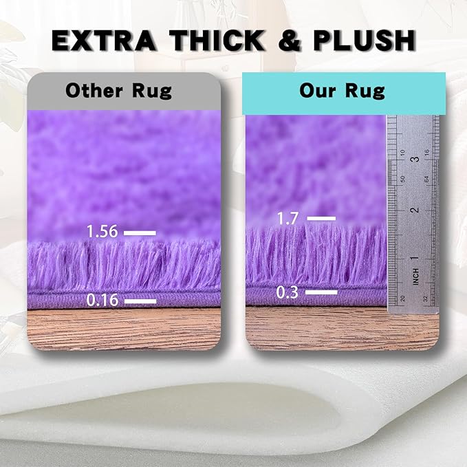 4x6 Area Rug for Bedroom, Purple Rugs for Living Room Nursery Kids Room Dorm Home Decor Aesthetic, Fluffy Shaggy Rug with 4 Anti-Slip Carpet Tapes