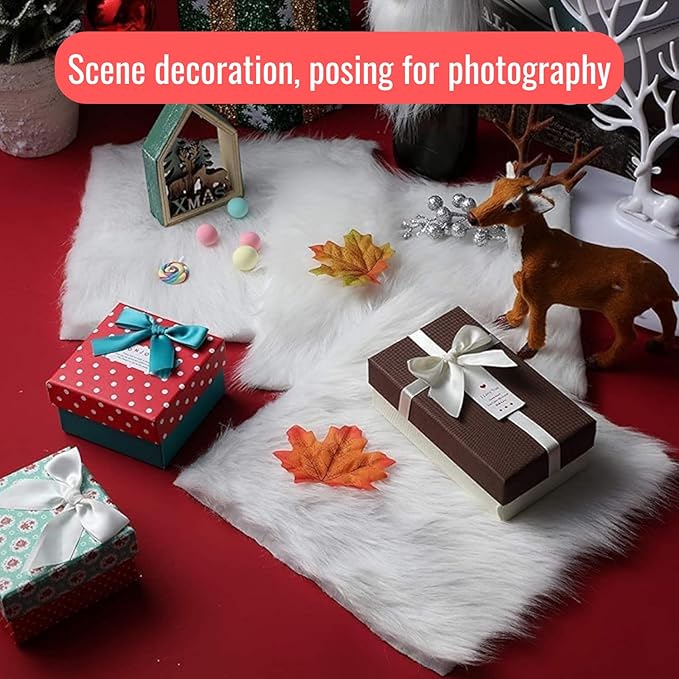 14x10 inches 1pcs Rectangle Faux Fur Plush Cushion, Area Rugs Fluffy Carpet Mini Small Size Fit,for Tabletop Photography,Home Decor,Product Display,Locker Accessories for Girls (White)