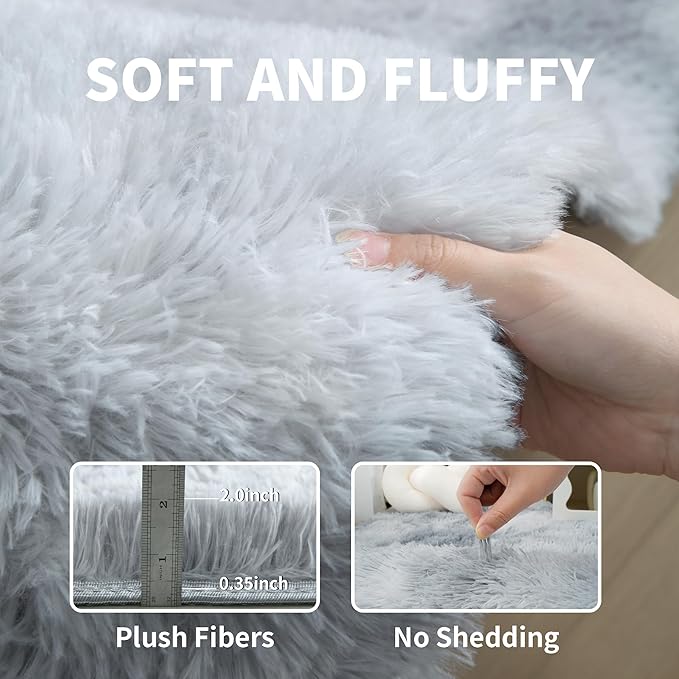 6x9 Light Grey Fluffy Shag Area Rug for Bedroom, Soft Plush Fuzzy Washable Non Slip Carpet for Living Room, Modern Comfy Furry Shaggy Large Rug for Kids Baby Boys Nursery Dorm, Tie-Dye Gray