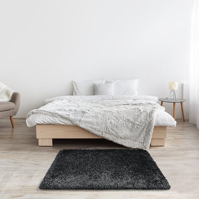 2x3 Fluffy Area Rugs for Bedroom Living Room,Small Soft Shag Fuzzy Rug Non-Shedding Indoor Plush Carpet for Kids Bedroom Nursery Dorm Home Decor,Black