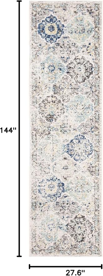 SAFAVIEH Madison Collection Runner Rug - 2'3" x 12', Ivory & Aqua, Boho Chic Distressed Design, Non-Shedding & Easy Care, Ideal for High Traffic Areas in Living Room, Bedroom (MAD611A)