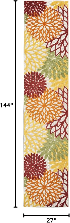Nourison Aloha Indoor/Outdoor Red Multi Colored 2'3" x 12' Area Rug, Tropical, Botanical, Easy Cleaning, Non Shedding, Bed Room, Living Room, Dining Room, Deck, Backyard, Patio (2x12)