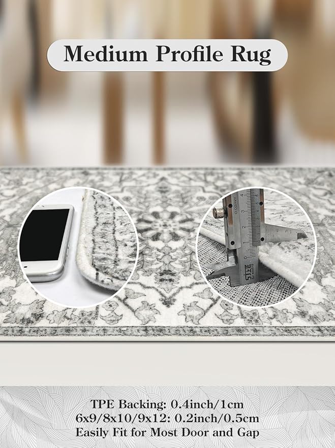Lahome Washable Runner Rug 2x5, Bohemian Laundry Room Rug Low Pile Bathroom Runner Rugs with Rubber Backing, Printed Non-Slip Throw Carpet Runner for Kitchen Hallway Bedside, Beige