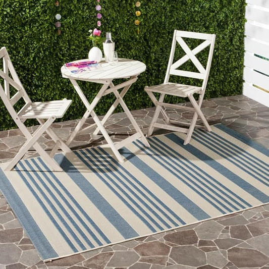 SAFAVIEH Courtyard Collection Area Rug - 5'3" x 7'7", Beige & Blue, Non-Shedding & Easy Care, Indoor/Outdoor & Washable-Ideal for Patio, Backyard, Mudroom (CY6062-233)