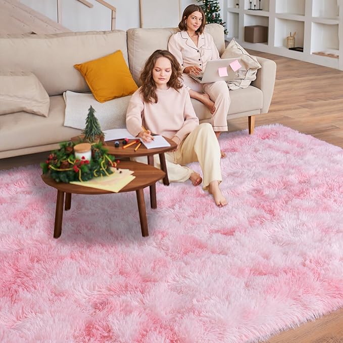 5x7 Area Rugs for Living Room, Plush Thick Carpets for Boy and Girls Room, Modern Soft Shag Rug for Bedroom, Non Slip, Large Indoor Carpet for Nursery Dorms Home Decor Aesthetic, Pink