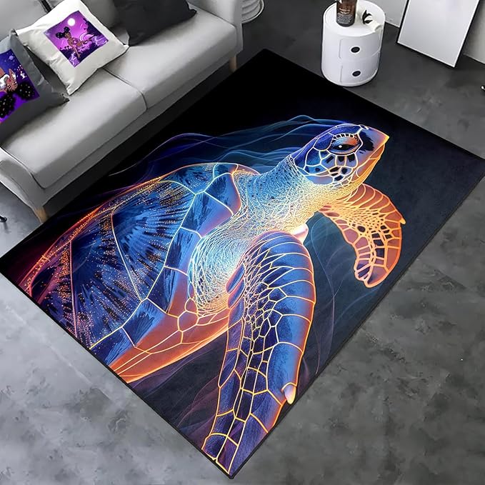 Sea Turtle Carpet Rug - Kids Coastal Rugs for Bedroom Ripple Sea Turtle Area Rug for Living Room Ocean Life Theme, 59" L x 39" W