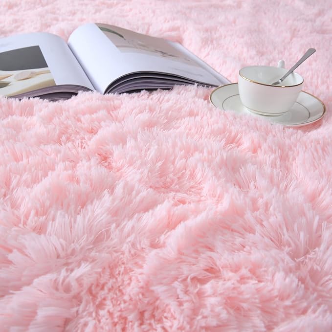 CAIYUECS Light Pink Rug for Bedroom Girls,8x10 Feet Soft Fluffy Shag Area Rugs for Living Room,Large Plush Cute Kids Baby Shaggy Bedside Indoor Floor Carpet for Teen Dorm Room Aesthetic