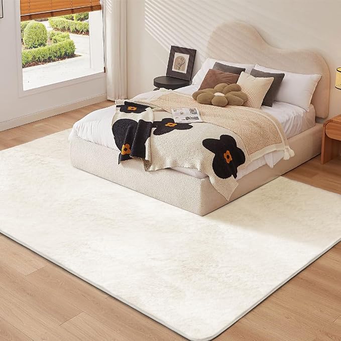 Ultra Soft Kitchen Rugs for Entryway Bathroom 2x3 Feet, Fuzzy Washable Indoor Door Mat - Cozy Faux Rabbit Fur, Small Carpet for Bedroom Entry (Beige)