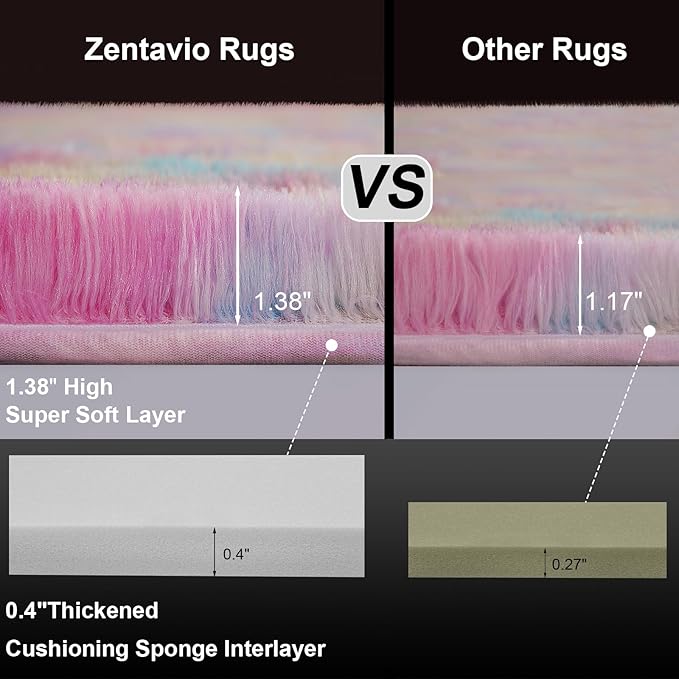 Zentavio Unicorn Rugs for Girls Room 6x9 Area Rugs for Living Room Carpet for Bedroom Washable Soft Fluffy Shag Aesthetic Plush High Pile Throw Rug for Nursery Kids Room Dorm Room Rainbow