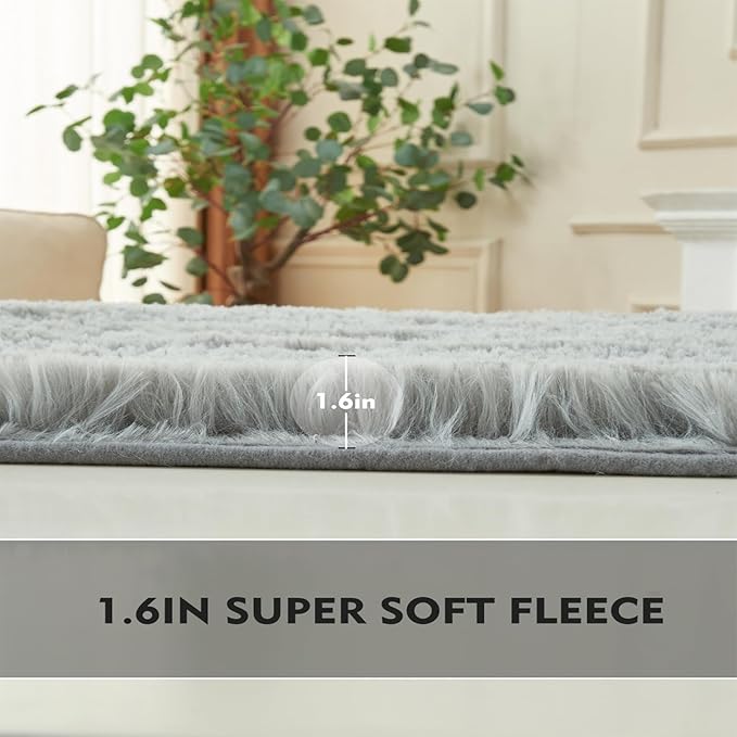 2×3 Small Rugs for Bedroom, Super Soft Living Room Shaggy Non-Slip Fluffy Furry Rug, Indoor Light Gray Floors Carpet, for Kids Girls Boys Room, Dorm Nursery RoomsHome Decor Aesthetic