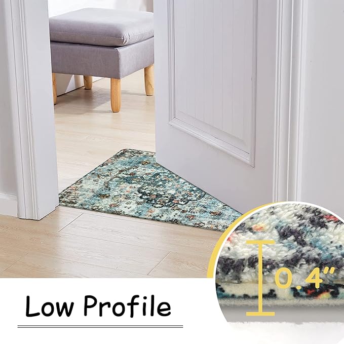 Lahome Bohemian Floral Medallion Area Rug - 2x3 Vintage Teal Distressed Small Entryway Rug Turkish Doormat Faux Wool Non-Slip Washable Low-Pile Carpet for Bathroom Kitchen Laundry Room Decor