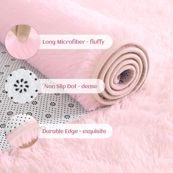 YJ.GWL Area Rugs for Bedroom, 2x3 Door Mat Washable Small Pink Bedside Rug,Fluffy Shaggy Entryway Rugs for Living Room, Shag Indoor Floor Carpet for Kids Boy and Girls, Home Decor Aesthetic
