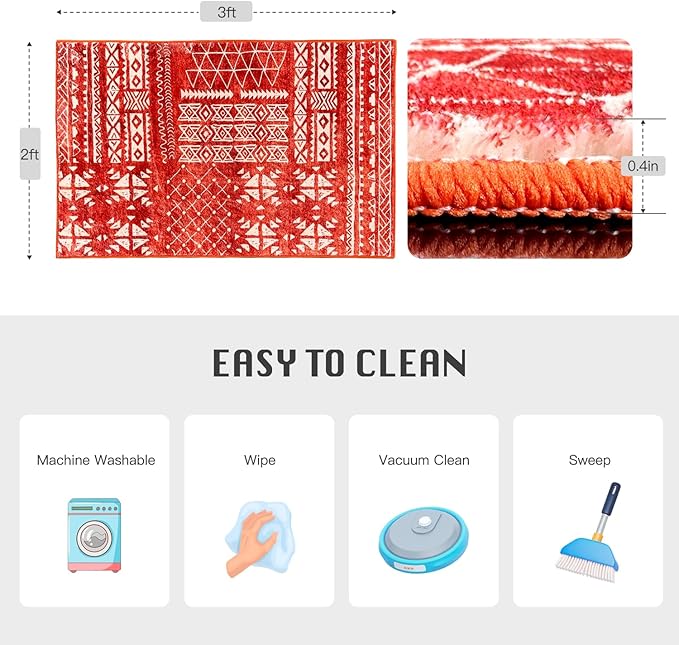 WL&ALLEN Door Mat Entry Rug Washable Mat Indoor Entrance 2x3 Boho Non-Slip,Laundry Room Rug, SoftRug(2'x3',Orange)