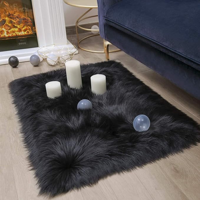 Ashler Faux Fur Rug, Fluffy Shaggy Area Rug Ultra Soft 2 x 2.9 Feet Rectangle Fur Rug Black Fuzzy Rug Machine Washable Shag Rug, Nursery Decor Throw Rugs for Bedroom, Kids Room, Living Room