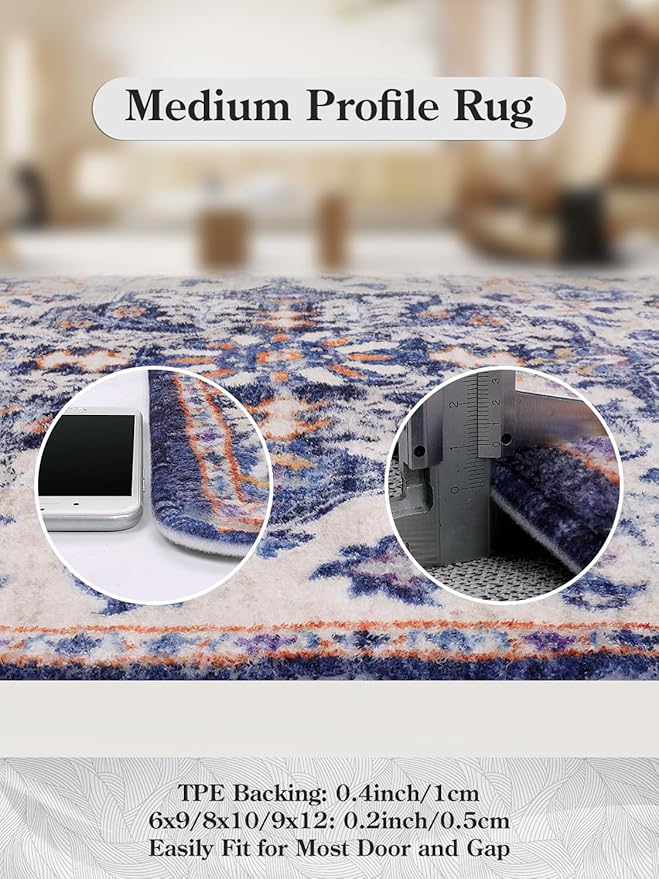 Lahome Washable Runner Rug, 2x5 Bohemian Kitchen Rug Runners Low Pile Bathroom Runner Rugs with Rubber Backing, Printed Throw Carpet Runner for Laundry Room Hallway Bedside, Blue Purple/Multi