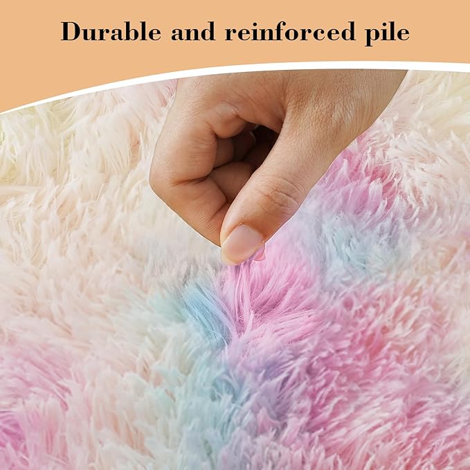 Rainbow Fluffy Rug Shaggy Area Rug, 6x9 Area Rugs for Girls Bedroom, Big Soft Shaggy Bedside Non-Slip Plush Dorm Nursery Kids Carpet Home Decor Aesthetic