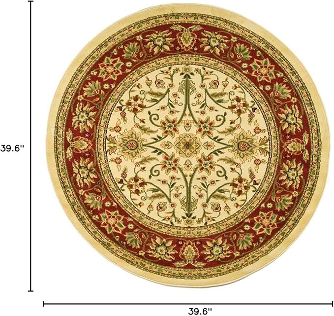SAFAVIEH Lyndhurst Collection 3'3" Round Ivory/Red LNH212K Traditional Oriental Non-Shedding Dining Room Entryway Foyer Living Room Bedroom Area Rug