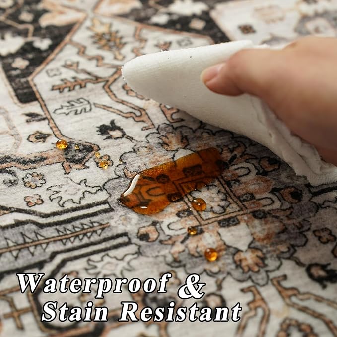 Washable 4x6 Area Rugs - Soft Area Rug for Living Room Stain Resistant Carpet Vintage Indoor Ultra-Thin Rugs for Bedroom Kitchen entryway with Non Slip Backing Home Decor Small Mat 4X6 Black