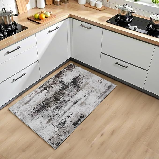 2x3 Washable Small Area Rug, Brown Abstract Non-Slip Door Mat, Modern Low Pile Indoor Entryway Rugs, Stain Resistant Throw Carpet for Front Door, Kitchen, Entry, Inside Entrance