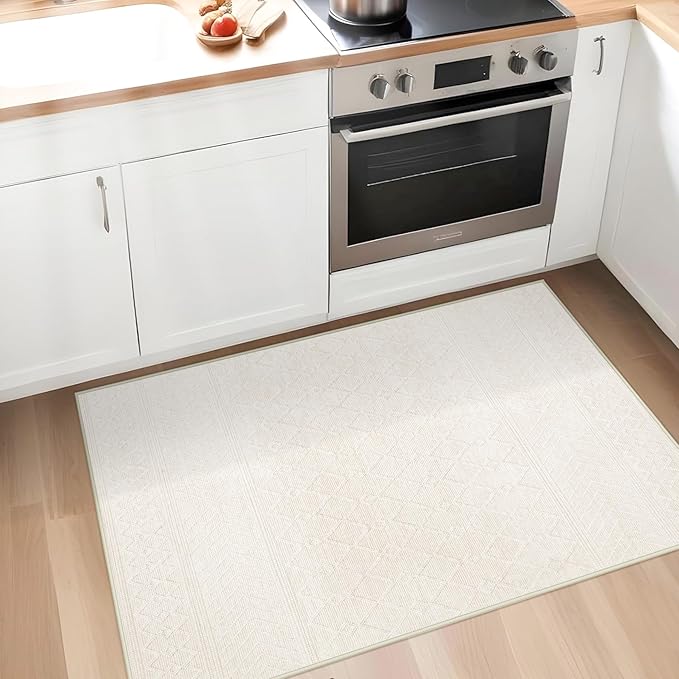 2x3 Rug Entryway Rugs: Washable Boho Small Geometric Moroccan Printed Pattern Rug Modern Indoor Soft Non Slip Ultra Thin Front Door Mat for Kitchen Bedroom (Beige, 2'x3')