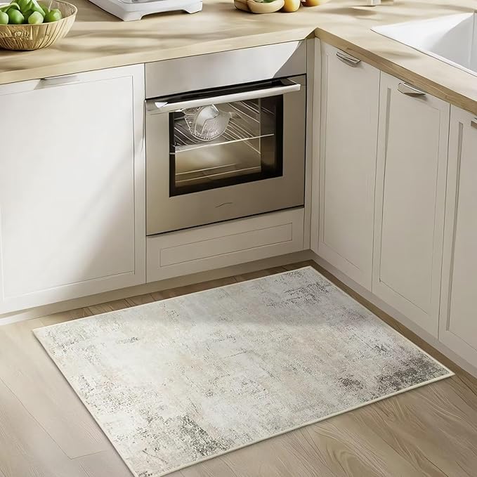 Small Area Rug for Entryway, 2x3 Ultra-Thin Washable Abstract Rugs Non-Slip Bathroom Rug Front Door Mat Indoor Entrance Modern Soft Faux Wool Kitchen Sink Rug Floor Accent Throw Carpet for Bedside