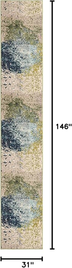 Unique Loom Estrella Collection Abstract, Modern, Light Colors, Distressed Area Rug (2' 7 x 12' 0 Runner, Blue/Beige)
