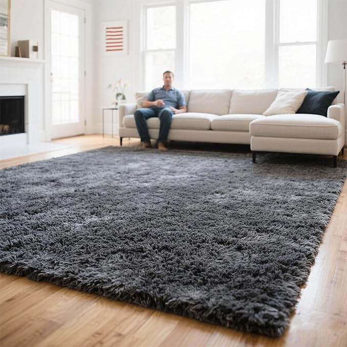 Grey Rug for Bedroom, 5x7 Fluffy Area Rugs for Kids Playroom, Furry Carpet for Nursery Room, Shaggy Rug for Teen Living Room, Thick Fuzzy Plush Rug for Dorm, Cute Room Decor for Baby