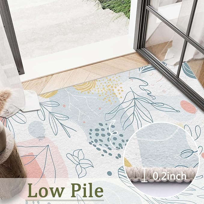 2x3 Entryway Rug Boho Minimalist Botanical Leaf Area Rug Ultra-Thin Small Carpet Bathroom Non Slip Indoor Entrance Low Pile Door Mat Kitchen Stain Resistant Washable Machine