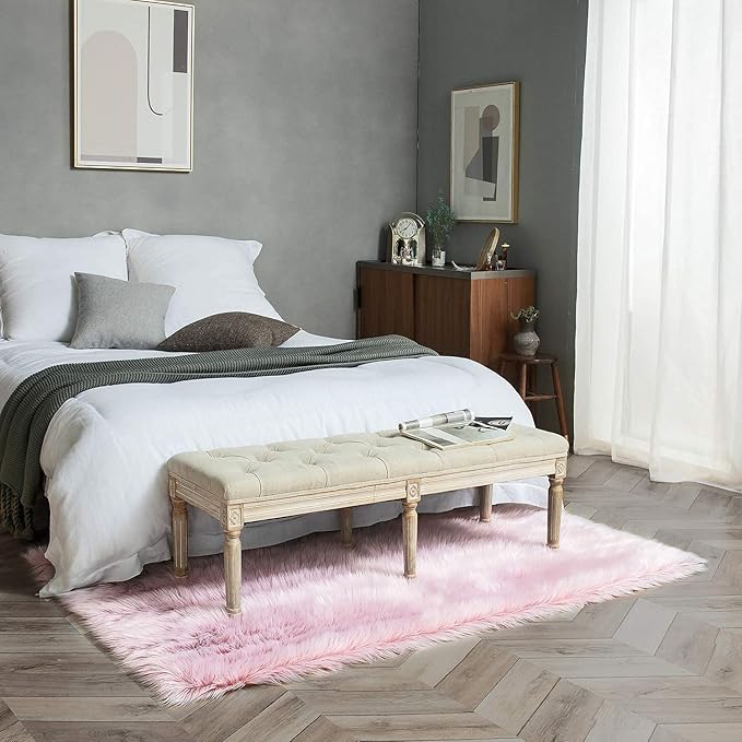 Ashler faux fur rug, Fluffy Shaggy Area Rug Ultra Soft 4 x 6 Feet Rectangle Fur Rug Frosted Bottom Pink Fuzzy Rug Machine Washable Shag Rug, Nursery Decor Throw Rugs for Bedroom, Living Room