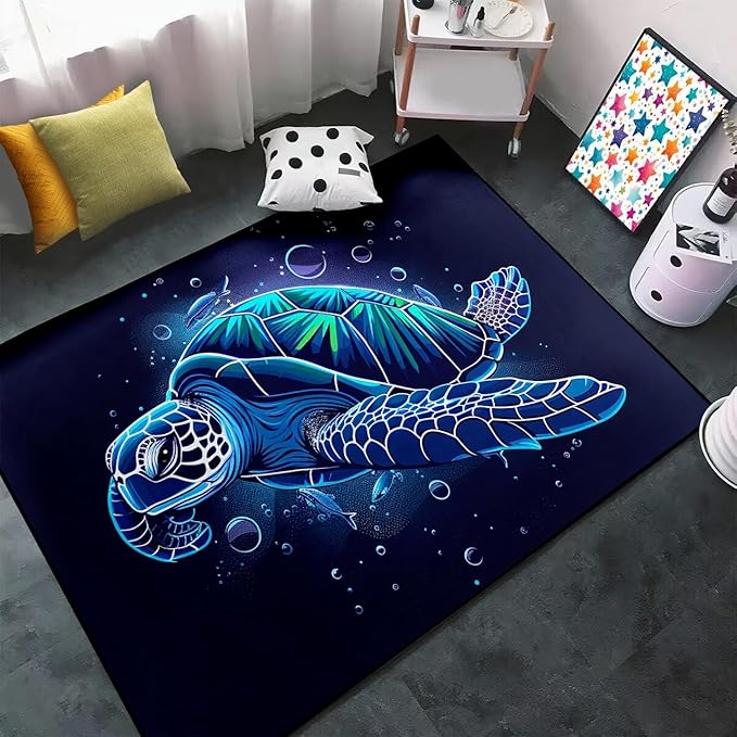 Sea Turtles Rugs - Sea Turtle for Kids Boys Coastal Rug for Bedroom Ocean Life Theme Decor Ocean Carpet Rug, 80 x 58 Inches