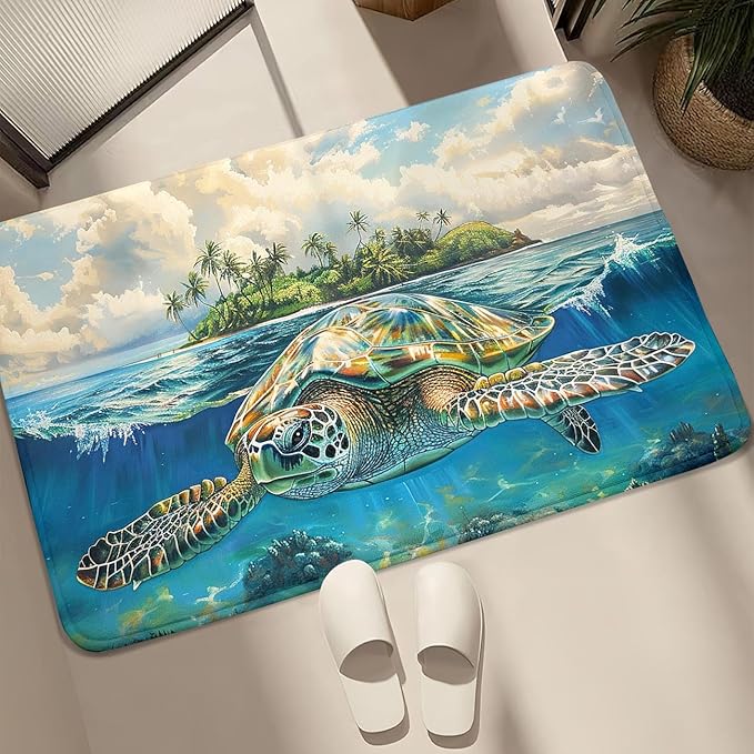 Sea Turtles Rug - Seafloor Turtle Area Rug for Kids 35" L x 23" W Island Ocean Life Turtles Carpet Rugs for Bedroom Living Room Kids Room Decor
