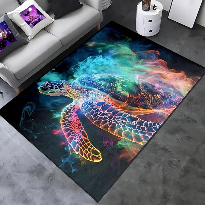 Sea Turtles Coastal Rugs - Kids Sea Turtle Rug for Bedroom Ocean Life Theme, 3'×4'