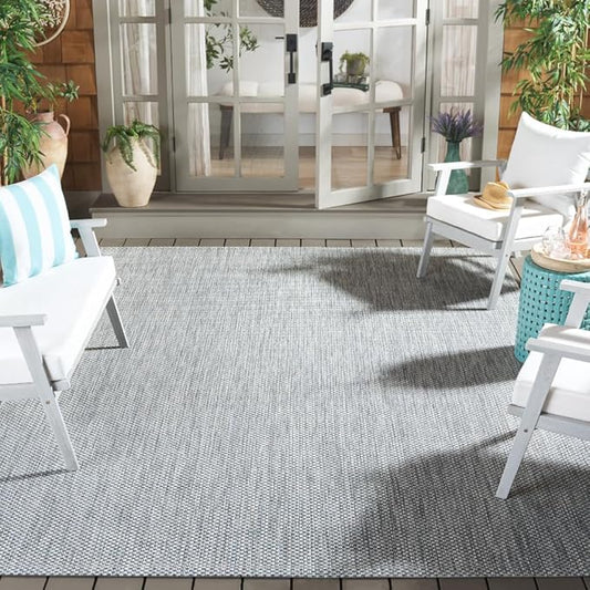 SAFAVIEH Courtyard Collection Area Rug - 8' x 11', Grey & Navy, Non-Shedding & Easy Care, Indoor/Outdoor & Washable-Ideal for Patio, Backyard, Mudroom (CY8521-36812)