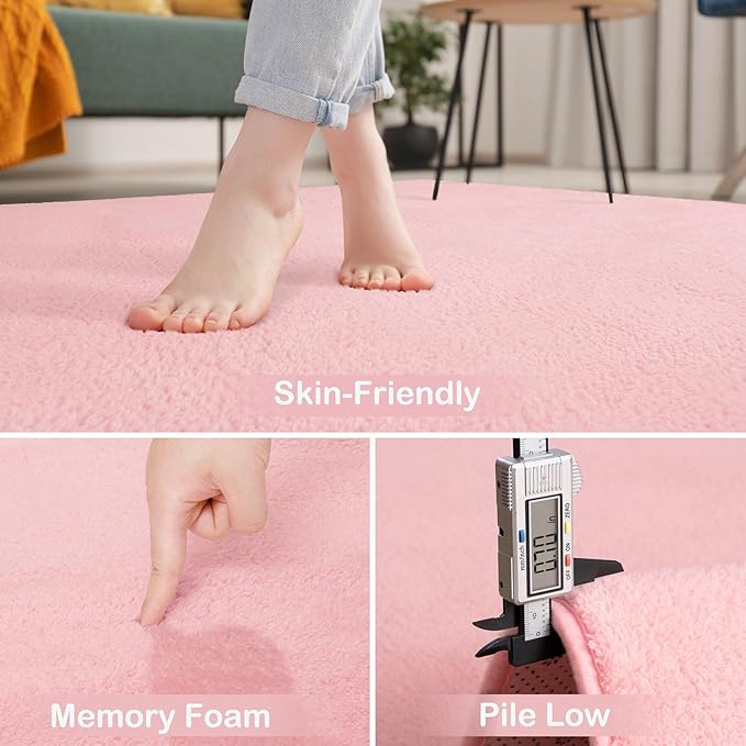Keeko 2x6 Runner Rug, Pink Bedroom Bedside Runner Rug Small Carpet Living Room Area Throw Rugs for Hallway Soft Indoor Memory Foam Rugs for Teen Kids Classroom Nursery Dorm Laundry Room Decor