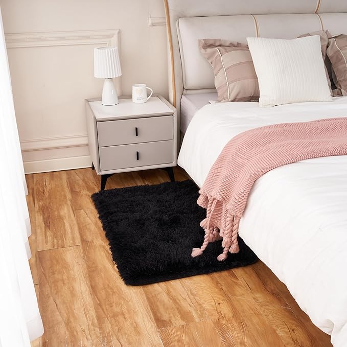 2×3 Small Rugs for Bedroom, Super Soft Living Room Shaggy Non-Slip Fluffy Furry Rug, Indoor Black Floors Carpet, for Kids Girls Boys Room, Dorm Nursery RoomsHome Decor Aesthetic