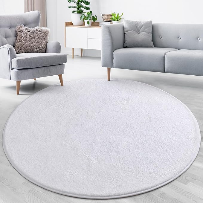 Lascpt Round Rug for Bedroom 4x4, White Circle Rug for Living Room Super Soft Thicken Memory Foam Circular Rug, Non-Slip Indoor Area Rug for Modern Home Decor, Round Carpet for Nursery Kid's Room