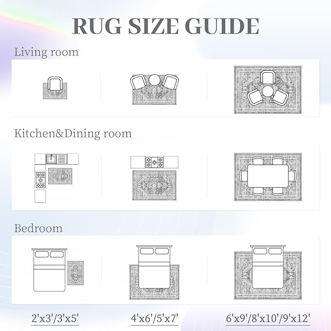 Zomfy Area Rug Vintage 8x10 Living Room Rugs: Large Washable Rug, Traditional Medallion Rug, Non Slip Boho Carpet for Bedroom Dining Table Kitchen Home Office(Grey, 8'x10')