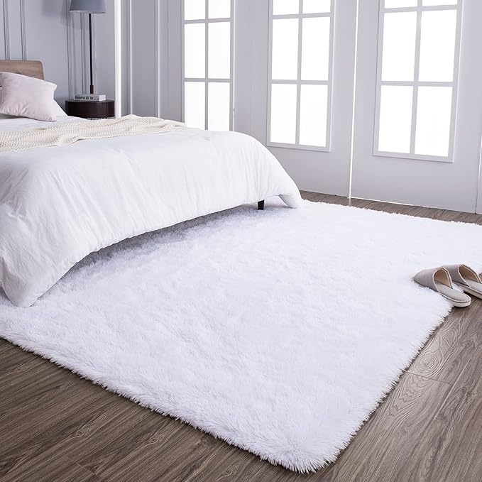 TWINNIS Super Soft Shaggy Rugs Fluffy Carpets 9x12 Feet, Indoor Modern Plush Area Rugs for Living Room Bedroom Kids Room Nursery Home Decor, Upgrade Anti-Skid Fuzzy Rug, White
